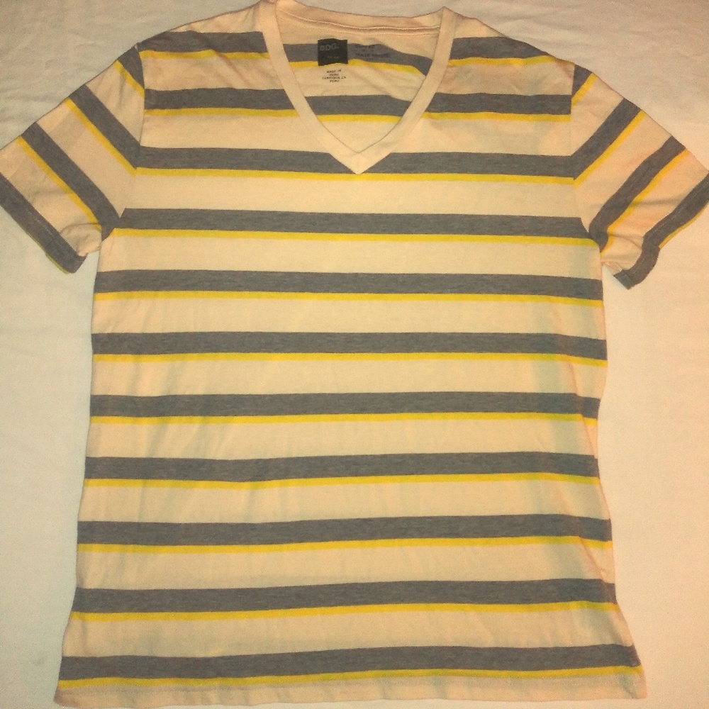 BDG Yellow & Grey Striped V-neck T-shirt